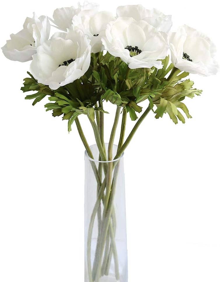 Single Spray Faux Anemones- White
