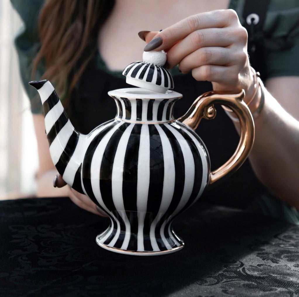 Black & White Striped Teapot