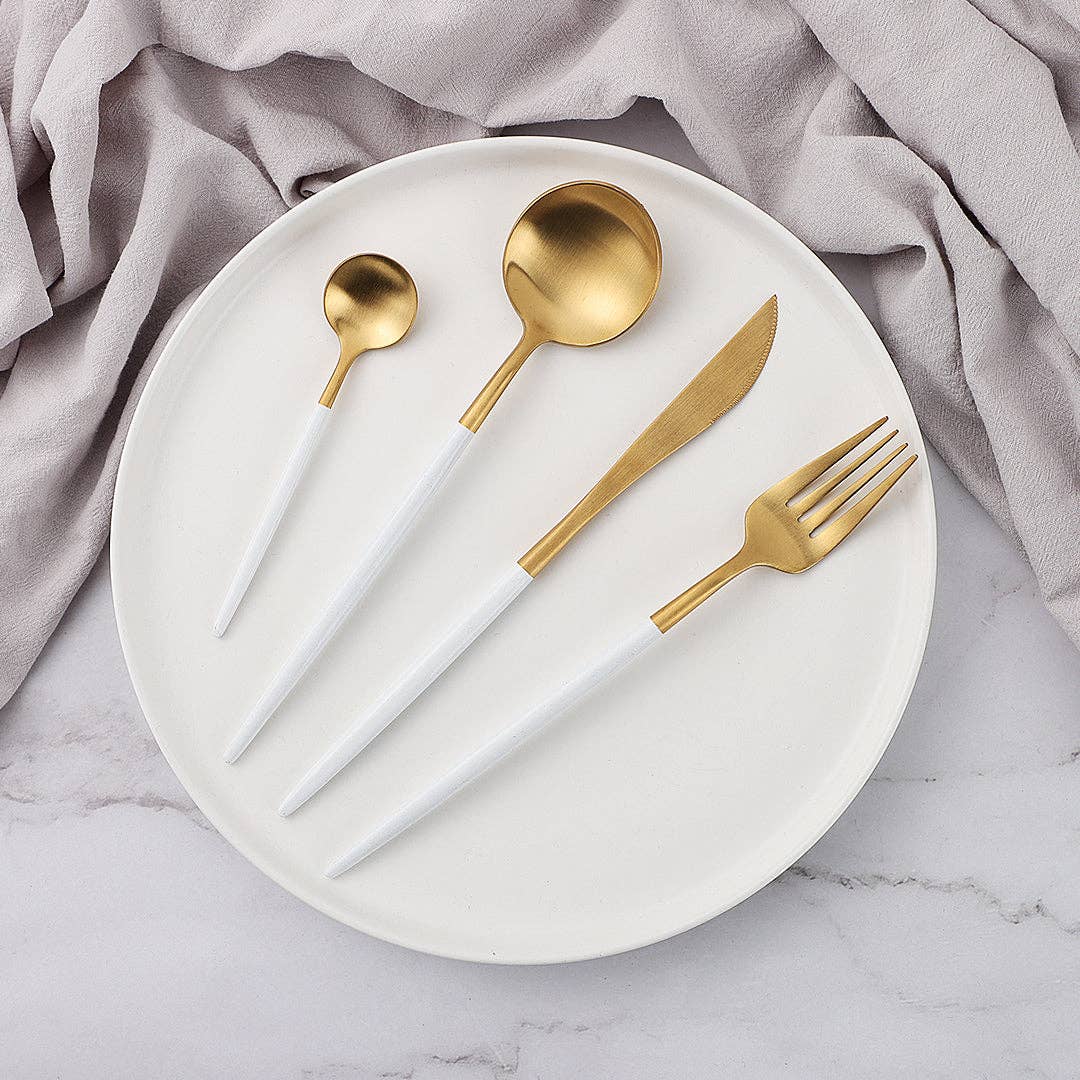 Copenhagen Matte White & Gold Flatware (20 pc)