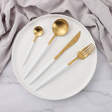 Load image into Gallery viewer, Copenhagen Matte White & Gold Flatware (20 pc)