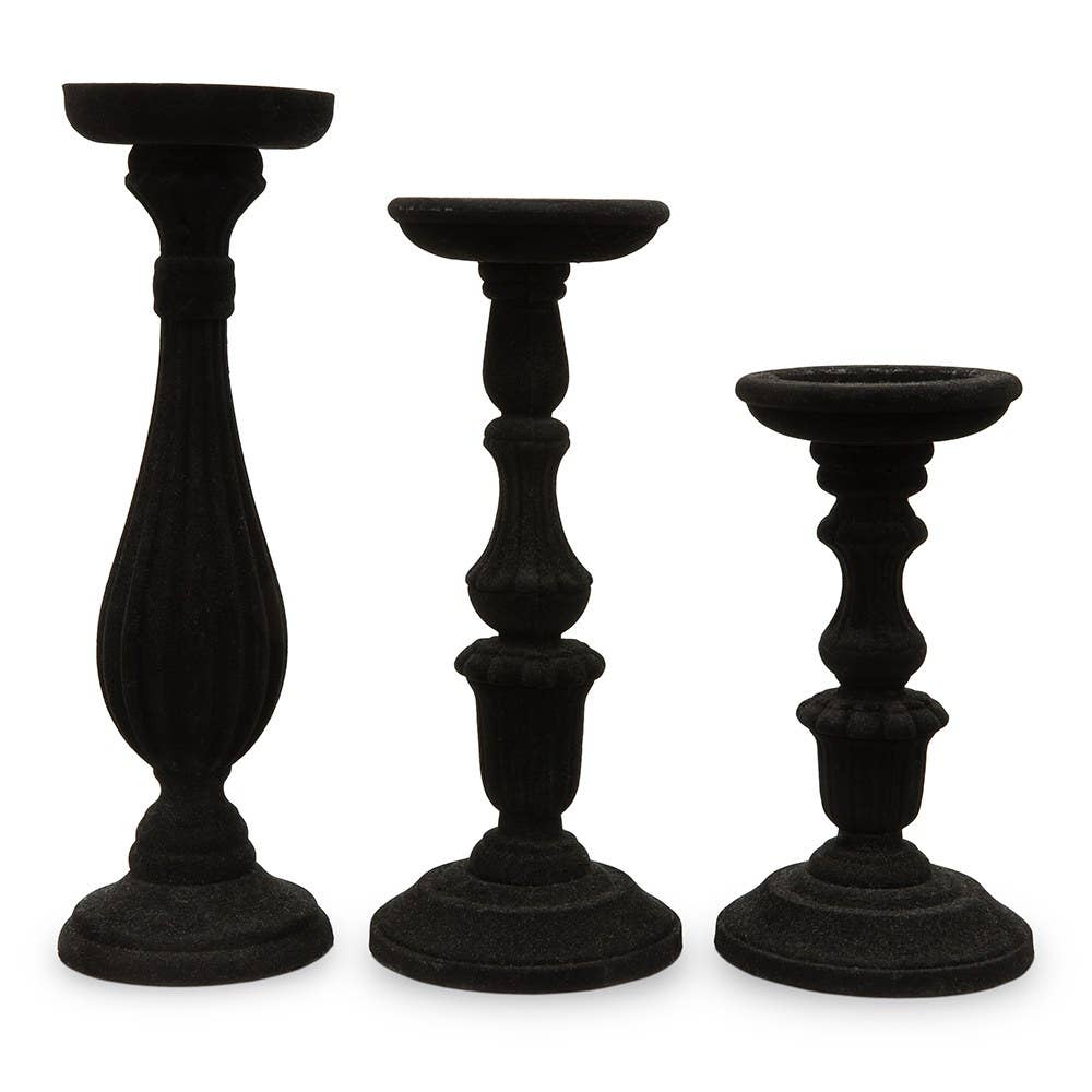 Faux Velvet Tiered Candle Holder Set - Black