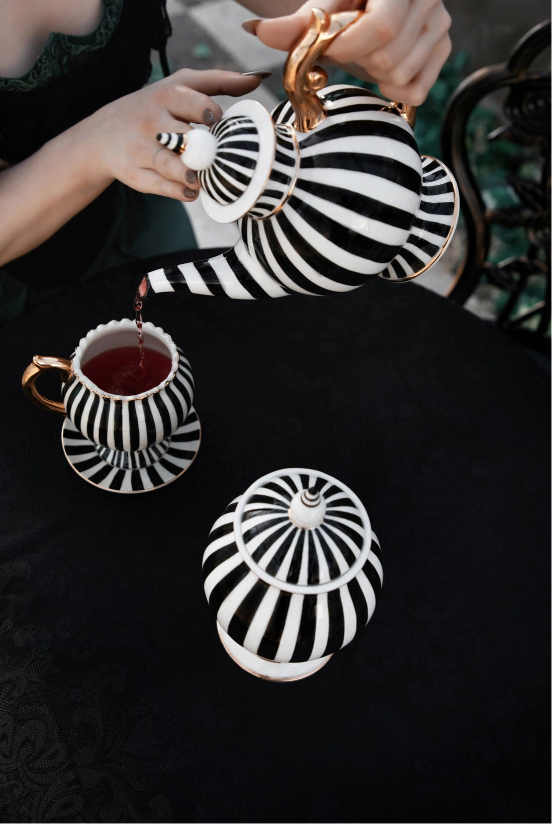 Black & White Striped Cup and Saucer