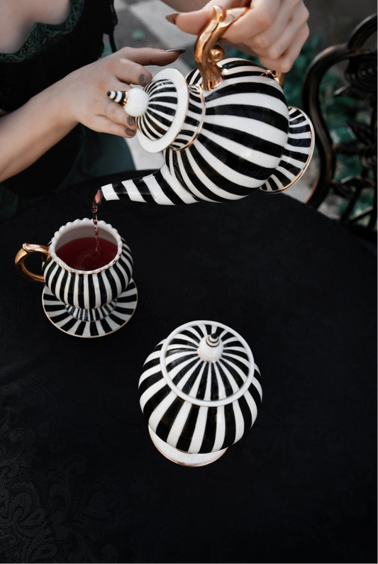 Black & White Striped Cup and Saucer