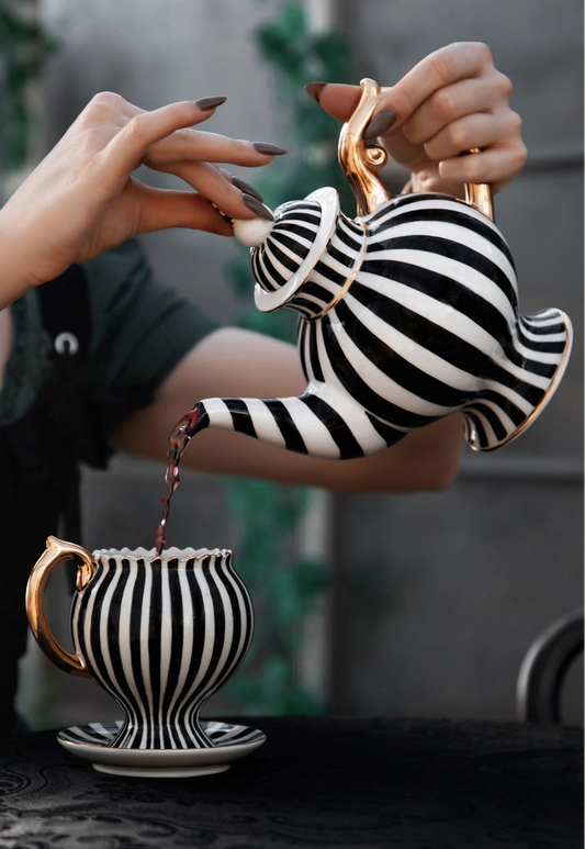 Black & White Striped Teapot