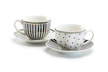 Load image into Gallery viewer, Josephine Stripes and Dots Fine Porcelain Cup and Saucer Sets
