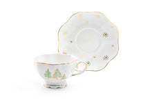 Load image into Gallery viewer, Winter Pine Trees Teacup and Saucer
