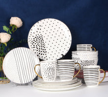 Load image into Gallery viewer, Dinnerware Set- White &amp; Black with Gold Rim
