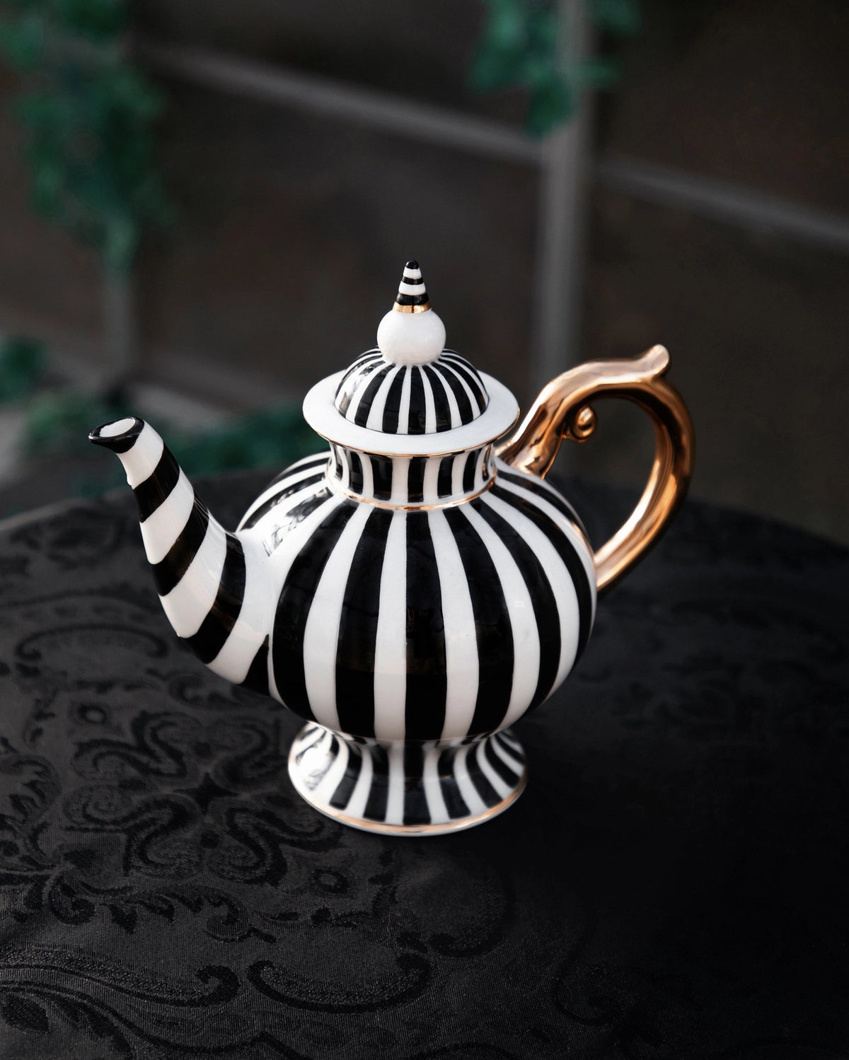 Black & White Striped Teapot