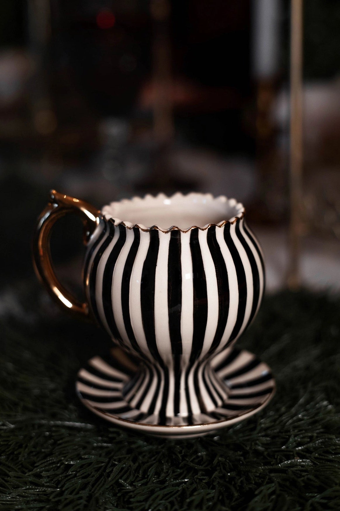 Black & White Striped Cup and Saucer