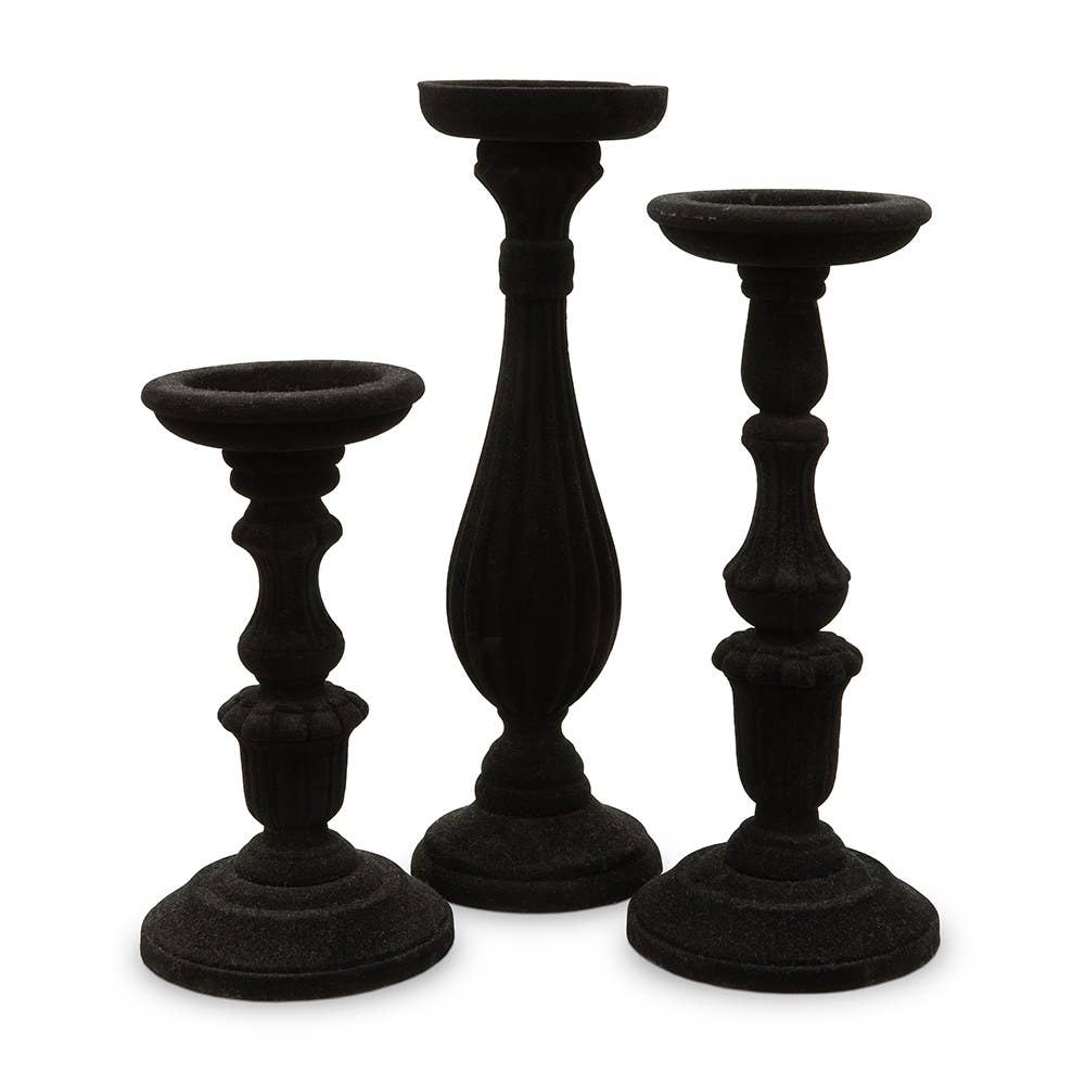 Faux Velvet Tiered Candle Holder Set - Black