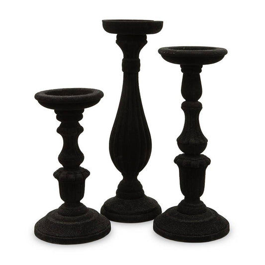 Faux Velvet Tiered Candle Holder Set - Black