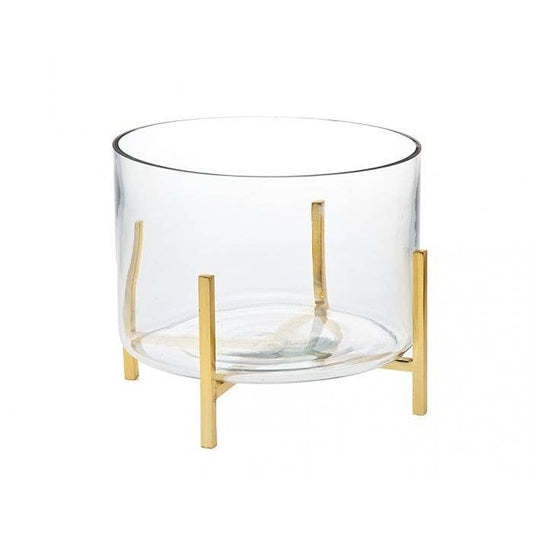 Glass Salad Bowl with Gold Sq Metal Base