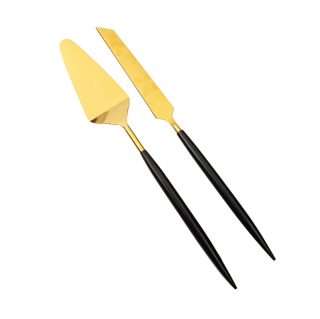 Sleek Black & Gold Cake Servers