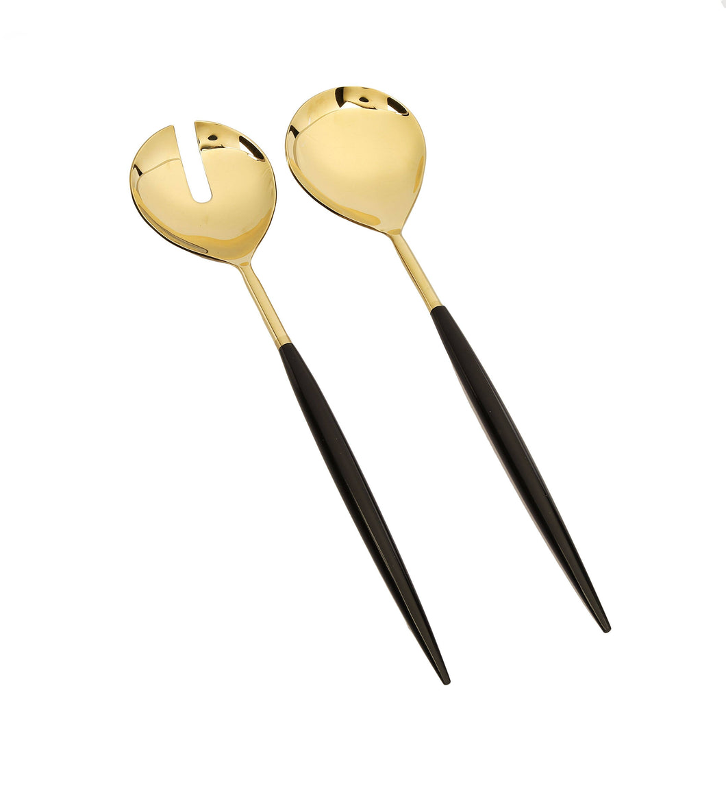 Sleek Black & Gold Salad Servers