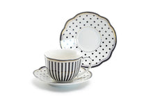 Load image into Gallery viewer, Josephine Stripes and Dots Fine Porcelain Cup and Saucer Sets
