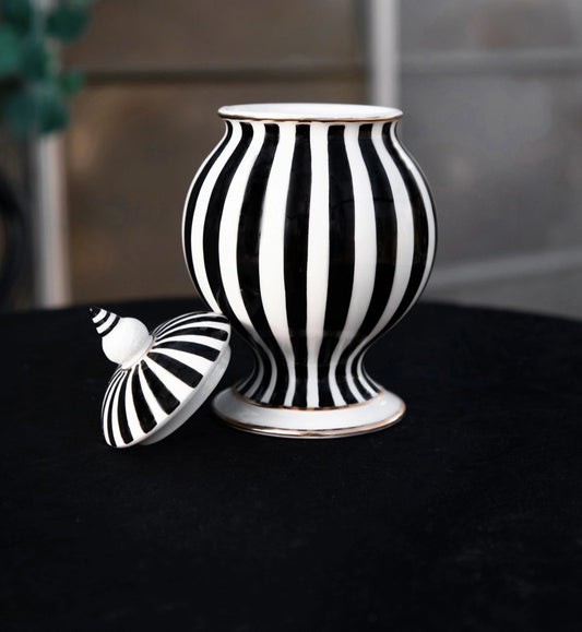 Black & White Striped Sugar Jar