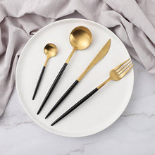 Load image into Gallery viewer, Copenhagen Flatware Set: Black &amp; Gold
