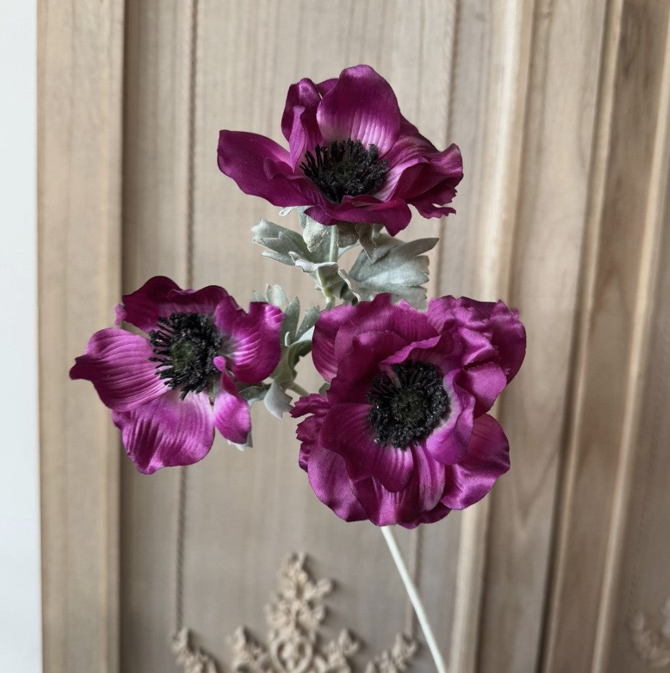 Single Spray Faux Anemones- Deep Purple