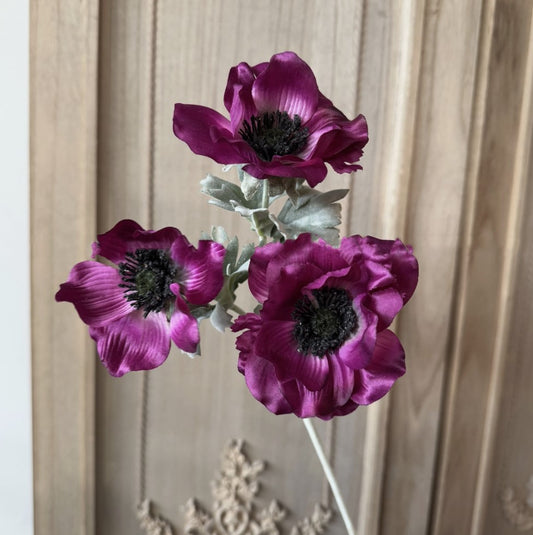 Single Spray Faux Anemones- Deep Purple