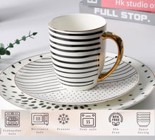 Load image into Gallery viewer, Dinnerware Set- White &amp; Black with Gold Rim
