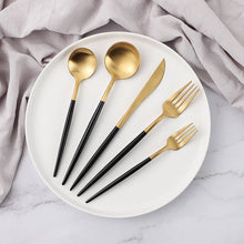 Load image into Gallery viewer, Copenhagen Flatware Set: Black &amp; Gold
