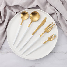 Load image into Gallery viewer, Copenhagen Matte White &amp; Gold Flatware (20 pc)
