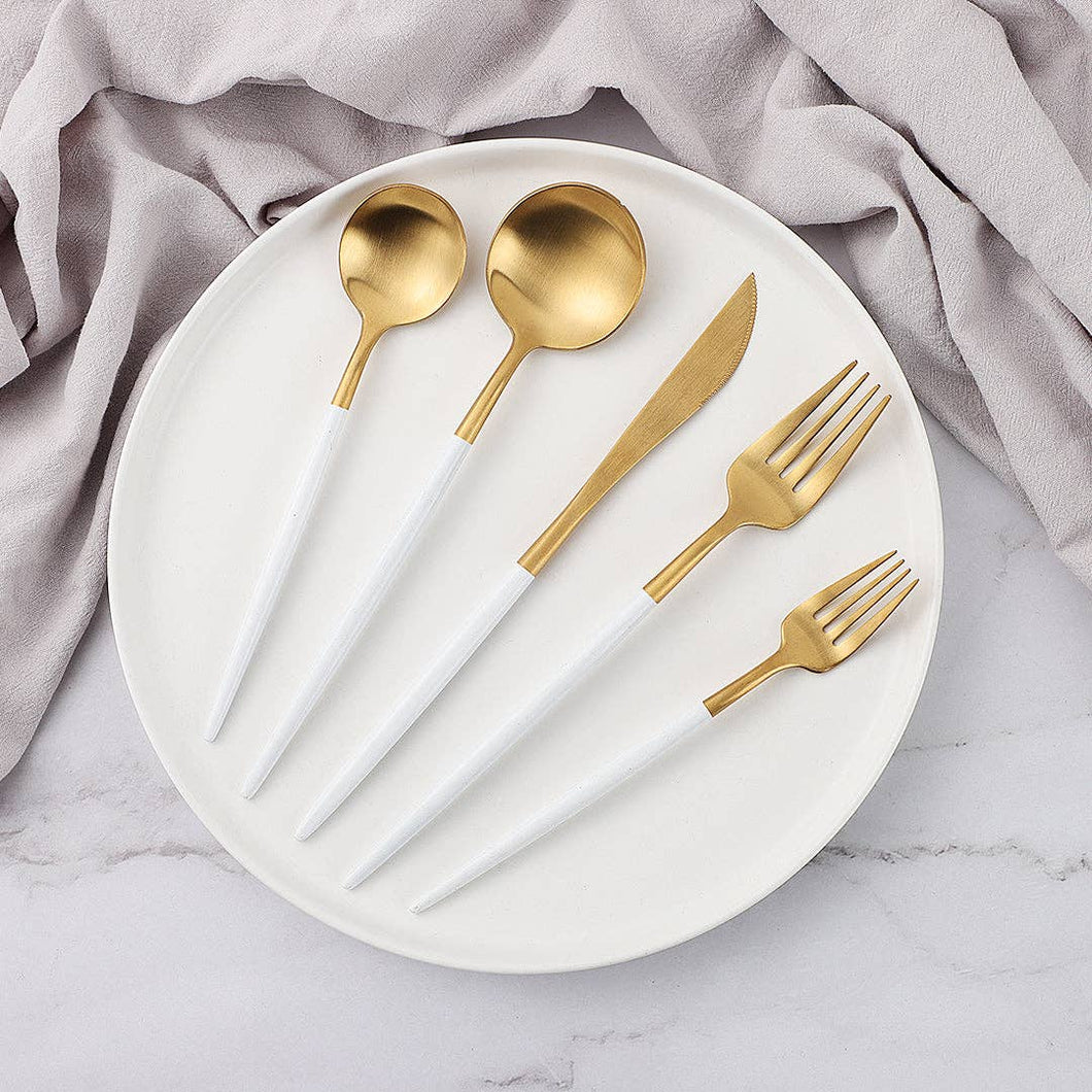 Copenhagen Matte White & Gold Flatware (20 pc)