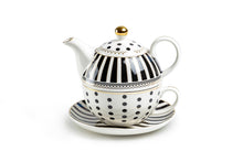 Load image into Gallery viewer, Josephine Stripes and Dots Fine Porcelain Tea for One
